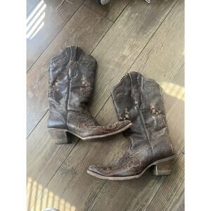 Corral Vintage Brown Distressed Leather Lizard Inlay Women Size 8.5 M C2109